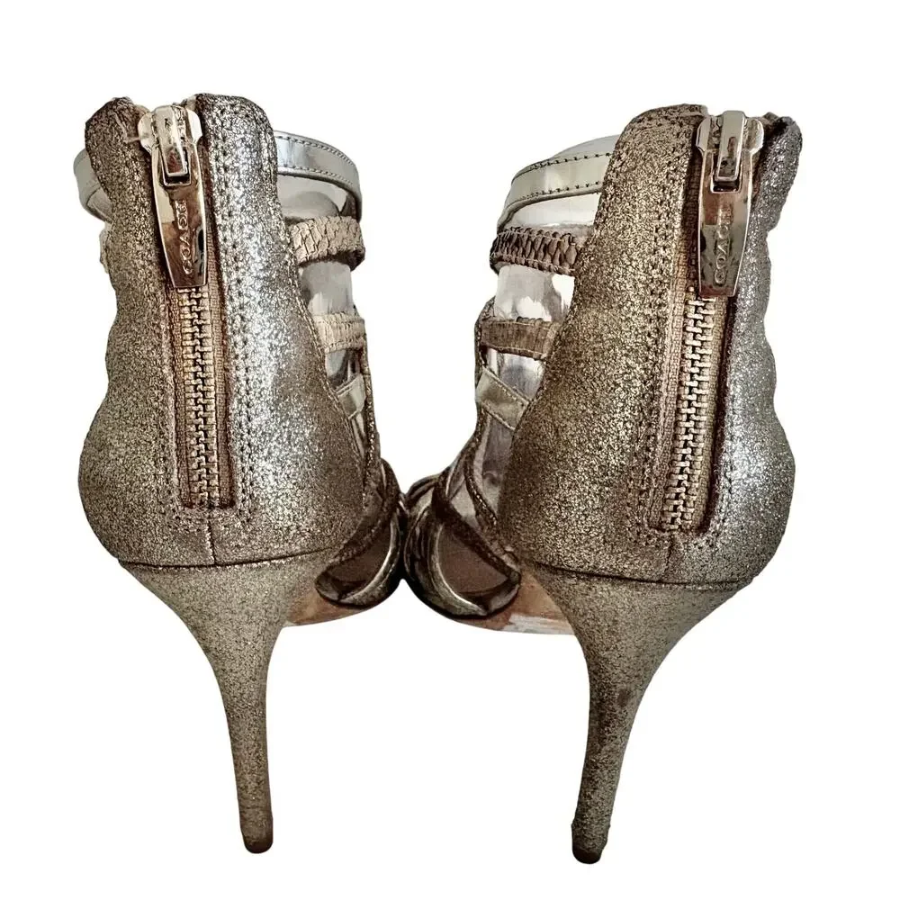 COACH Lancaster Metallic Leather Strappy Cage Gladiator Heel Sandals Luxury 9